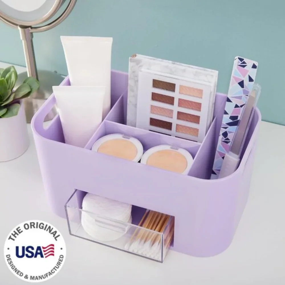 Bliss Lilac Purple Makeup Organizer, Countertop Storage with Drawer & Dividers